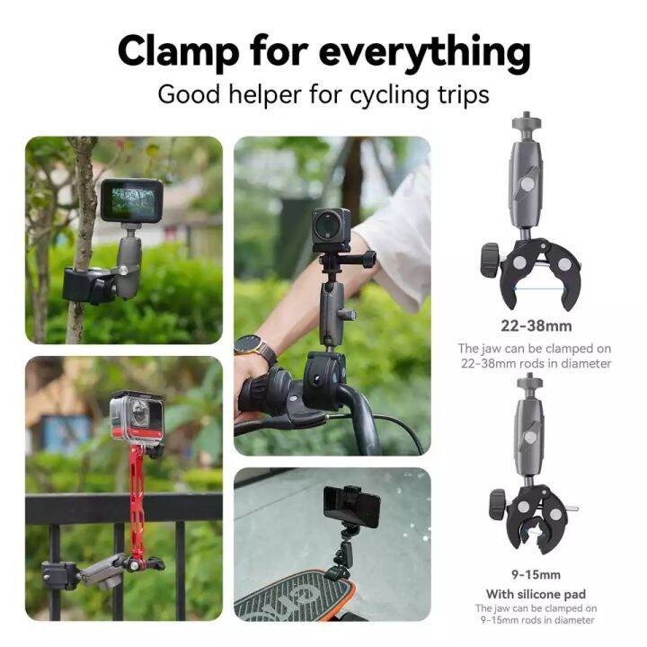 telesin-motorcycle-cycling-crab-claw-clip-magic-arm-360-adjustment-super-clamp-1-4-screw-for-gopro-insta360-action-2