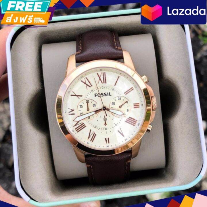 นาฬิกาข้อมือ Fossil FS4991 grant leather men's watch 44mm | Lazada.co.th