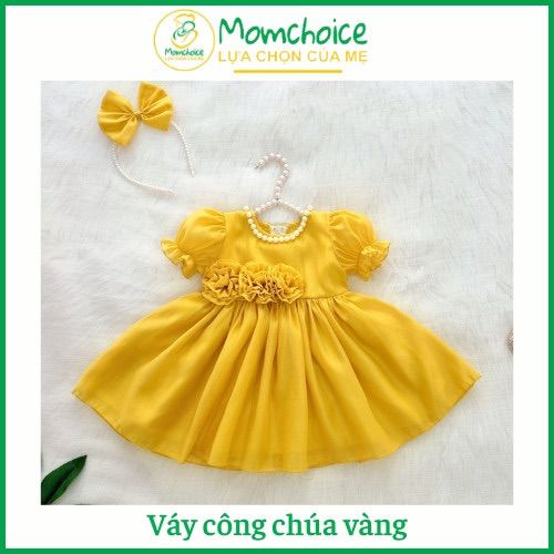 Đầm công chúa cao cấp cho bé gái màu vàng sò