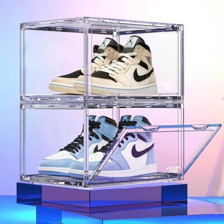 Magnetic Clear Acrylic ShoeBox Front Drop and Side Drop Clear Shoe Box ...