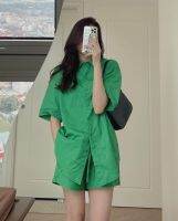 พร้อมส่ง ชุดเข้าเซ็ทขาสััน summer short-sleeve set (green/ white/ black)