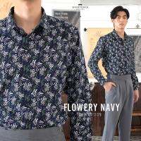 Shirtoria-Cotton ลาย Frowery navy เสื้อเชิ้ต แขนยาว