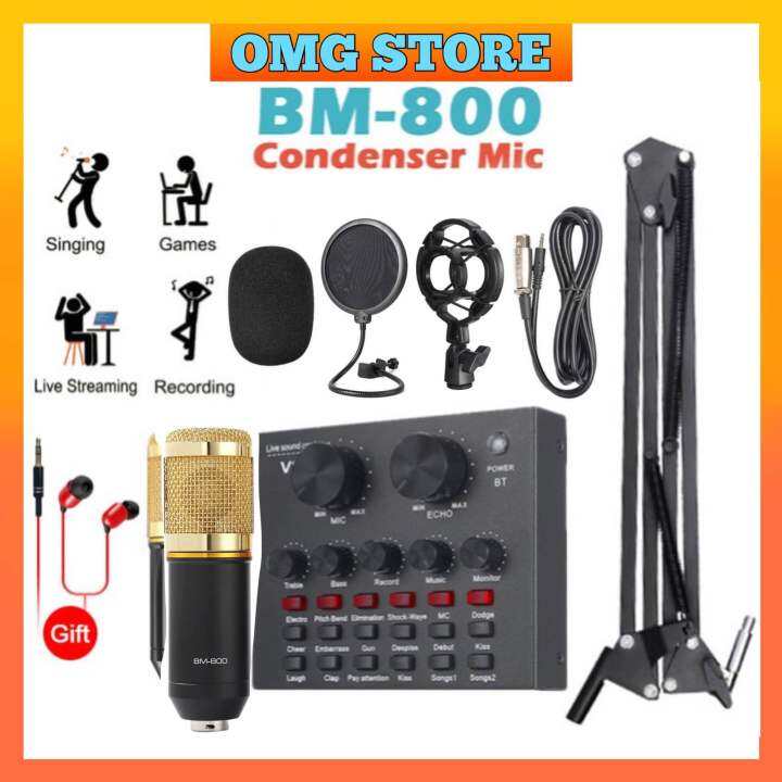Professional BM800 Condenser Microphone & V8 Sound Card Voice Recording