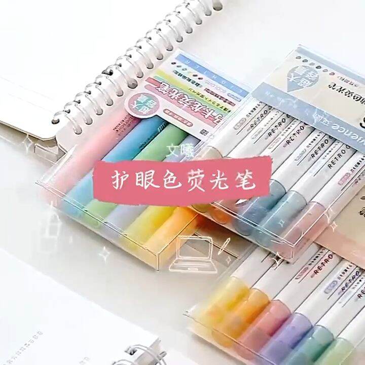 6Pcs Retro Highlighter Pen Set Pastel Marker Watercolor Highlighters