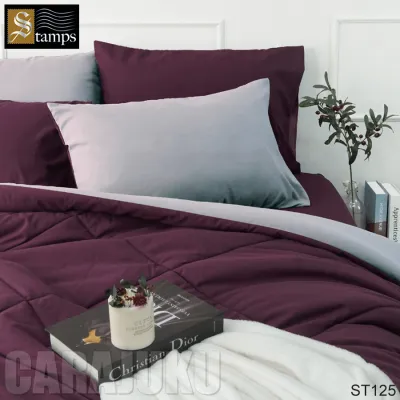 STAMPS ชุดผ้าปูที่นอน สีม่วงเข้ม ทูโทน Grape Wine ST125 #แสตมป์ส ชุดเครื่องนอน 5ฟุต 6ฟุต ผ้าปู ผ้าปูที่นอน ผ้าปูเตียง ผ้านวม