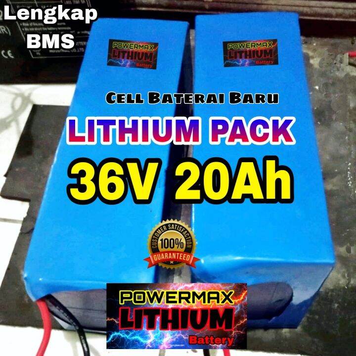 LITHIUM PACK 36V 20Ah LENGKAP BMS POWERMAX Aki Sepeda Listrik Litium