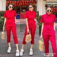W12(14361)?Set 2 ชิ้น เสื้อคอจจีนจีบไหล่ + กางเกงขา 5 ส่วน ใส่แล้วดูแพงมากแม่