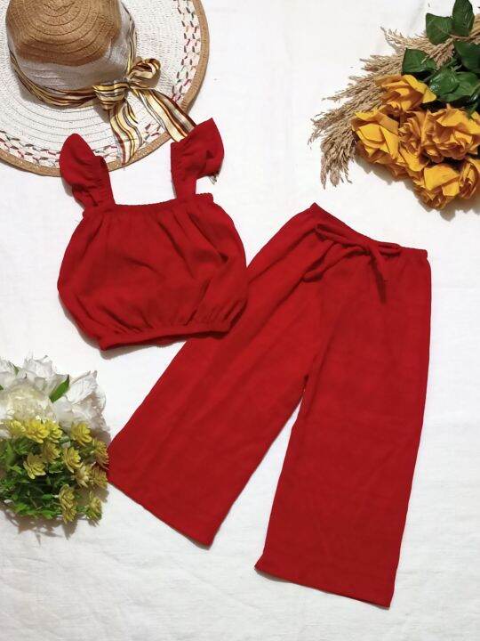 Garterized Crop Top Square Pants Set 3-5 Y O 