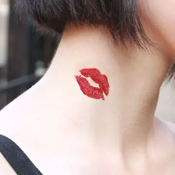 Red Lips Kiss Tattoo Set of 2  Kiss tattoos Neck tattoo Lip tattoos