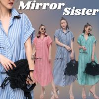 ?ป้าย Mirrorsister​ 20128.1 เดรสเชิ้ตคอปกลายริ้วทางลง มีกระเป๋าที่หน้าอกด้านขวาลายขวางแนวนอน แขนสั้นพับเบิ้ลเก๋ๆ