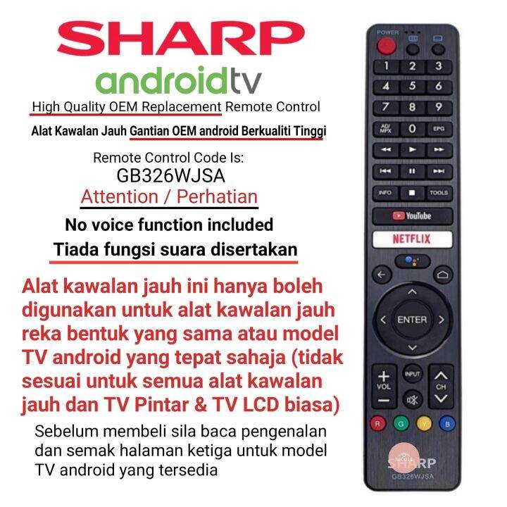  Sharp GB004WJSA Universal Remote Control for All Sharp BRAND  TV, Smart TV - 1 Year Warranty : Electronics