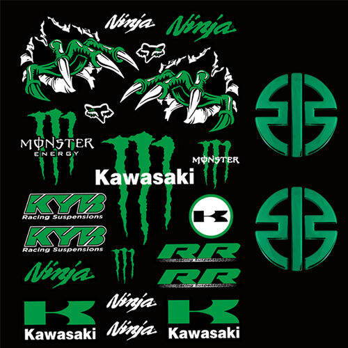 Kawasaki Reflective Motorcycle Sticker Logo Set Racing Team Tank Emblem