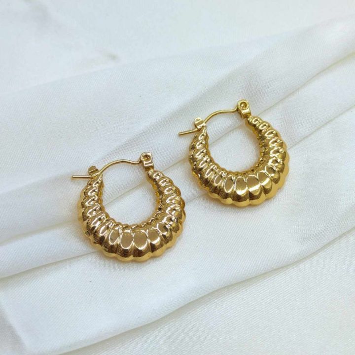 (0090) 10k gold earrings loop croissant design | Lazada PH