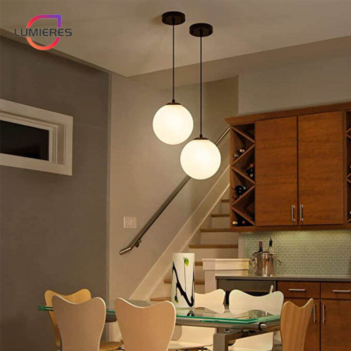 Hanging Lighting White Globe Frosted Pendant Lights Adjustable Cord