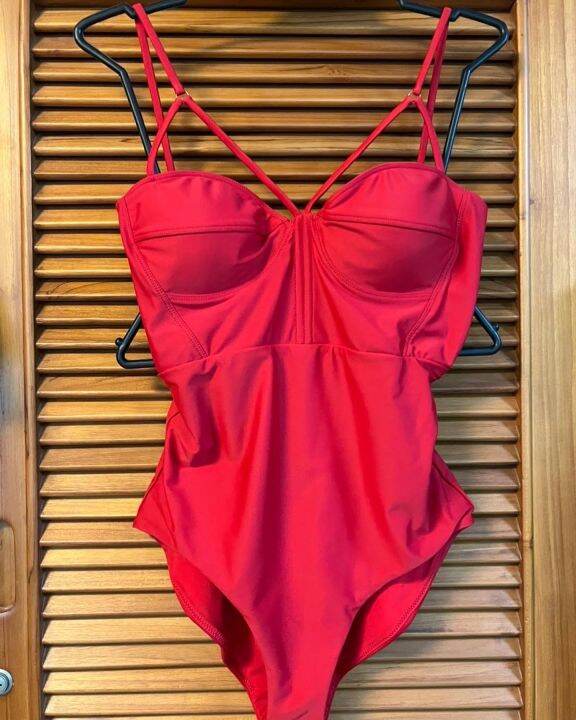 angelys-balek-bustier-one-piece-swimsuit-สีแดง-ชุดว่ายน้ำ-วันพีซ