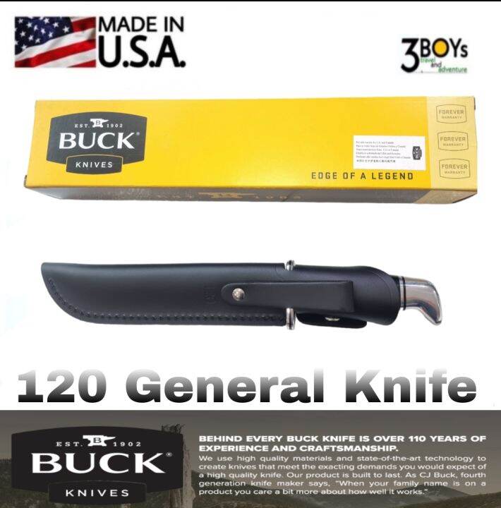 มีด-buck-รุ่น-120-general-knife-มีดด้ามตาย-ด้ามจับ-black-phenolic-สวยงามหรูหรา-พร้อมปลอกหนังสีดำ-ผลิต-usa