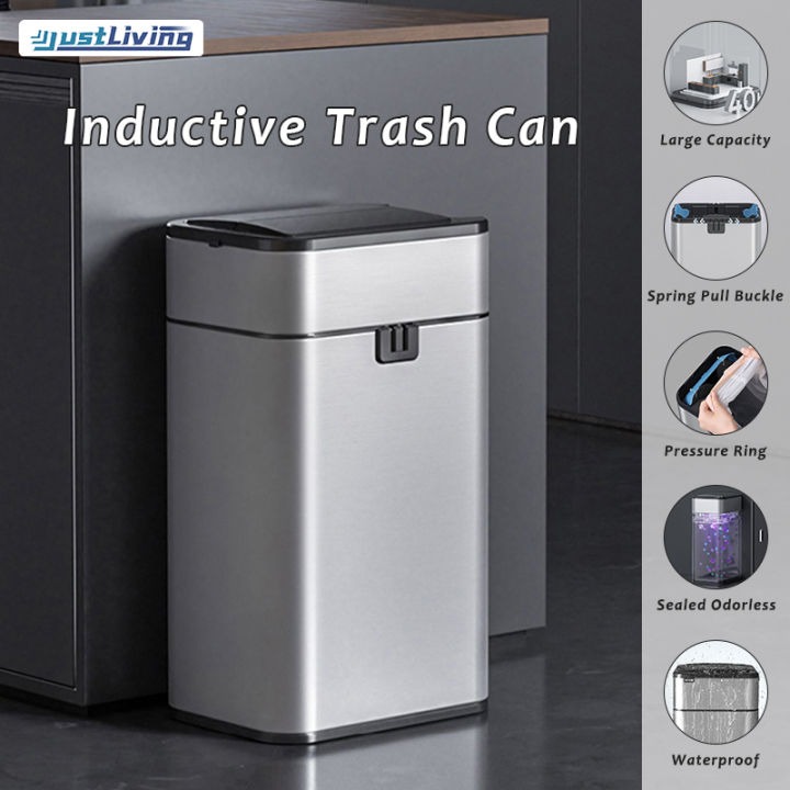 JustLiving 1PC 9/15/20/30/40/50/60L Smart Induction Trash Can Automatic ...