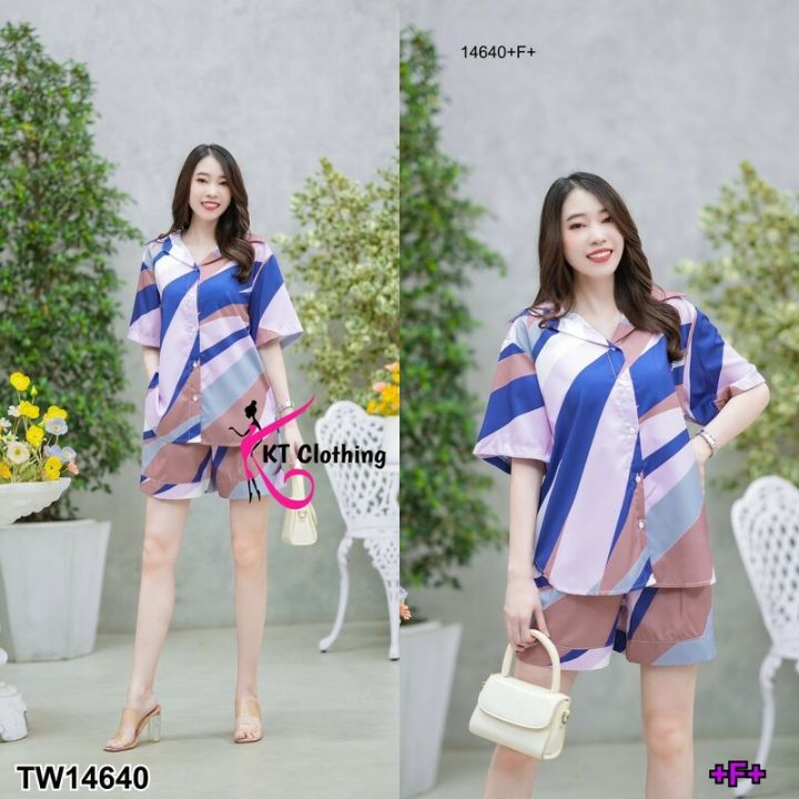 14640-set-เสื้อเชิ้ตแขนสั้น-กางเกงขาสั้น-ลายกราฟฟิก