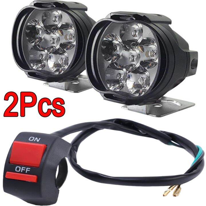 2Pcs 6 LED Motorcycle Headlight High Bright Waterproof Spot Light