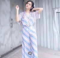 GANNIE​SHOP​ Set2ชิ้น​ ชุดเซ็ท​ ชุดเซ็ทขายาว เสื้อเชิ้ตแขนสั้น คอปก กางเกง5ส่วน เอวสูง ผ่าขาด้านข้าง