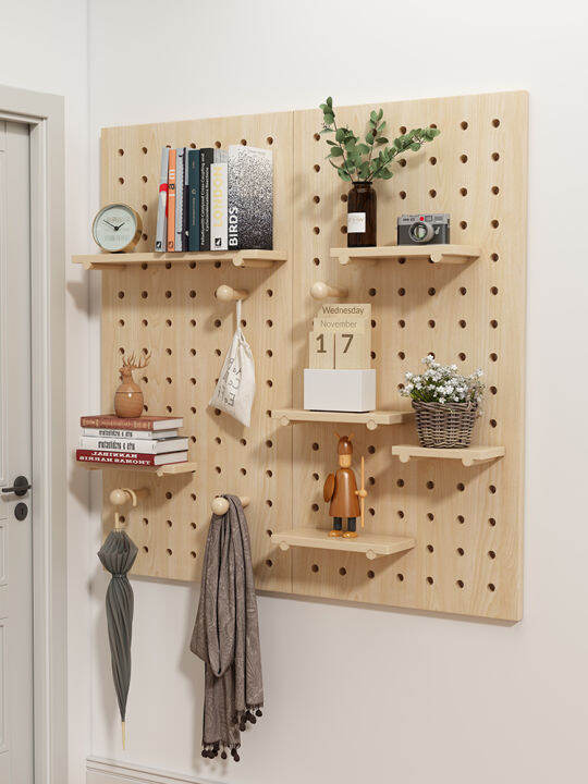 LALA Pegboard Wall Shelf Wall Mounted Wooden Pegboard Organizer Display