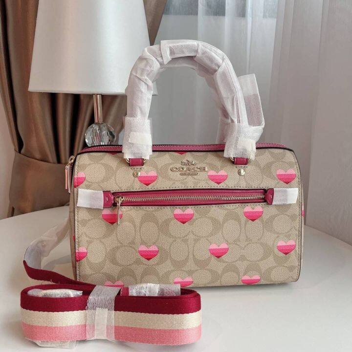 ของแท้100-กระเป๋าสะพาย-coach-rowan-satchel-in-signature-canvas-with-stripe-heart-print-ca248