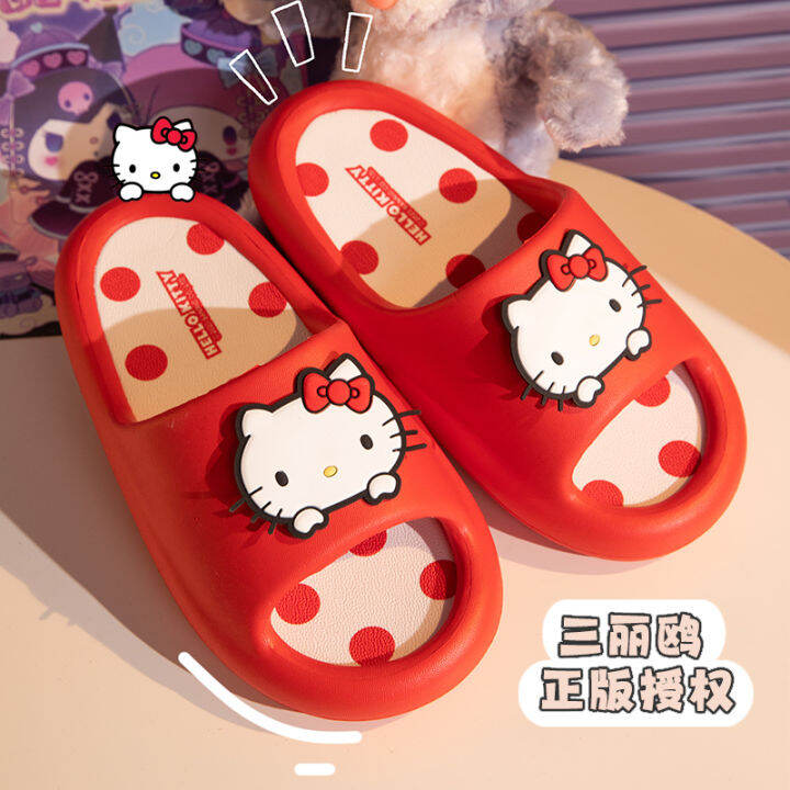 รองเท้าแตะลาย Hello Kitty Sanrio IP สำหรับผู้หญิงพื้นหนาลายการ์ตูนเฮลโล ...