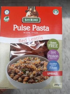 San remo Pulse Pasta Red Lentils 250g.เส้นพาสต้า 250 กรัม.