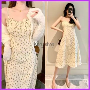 Váy 2 dây babydoll họa tiết nơ có khuy điều chỉnh maxi đầm suông 2 dây dáng  dài đi biển  Mã V820  MixASale