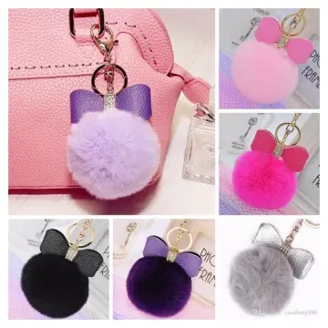 Pink Furry Pearl Initial Coin Purse Keychain - F