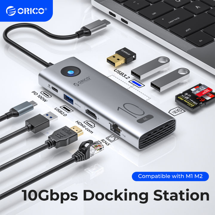 ORICO Transparent 6 IN 1 Type-C Laptop Docking Station USB 3.0 5Gbps 4K  HDMI-Compatible RJ45 USB HUB For MacBook
