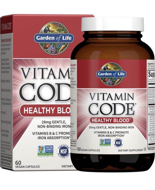 Viên chay vegan organic tươi bổ máu Garden of life Healthy Blood Iron