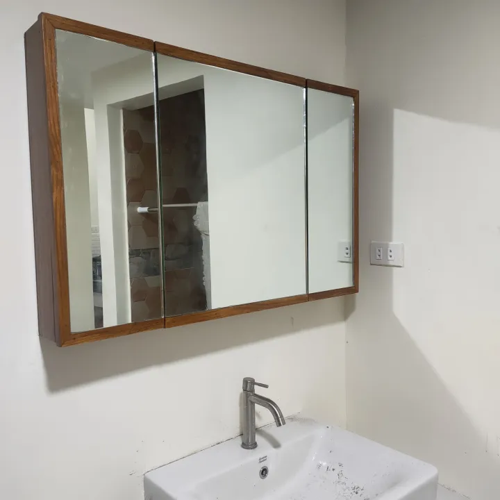 3 Door Mirrored Shaving Bathroom Mirror with Storage Lazada PH