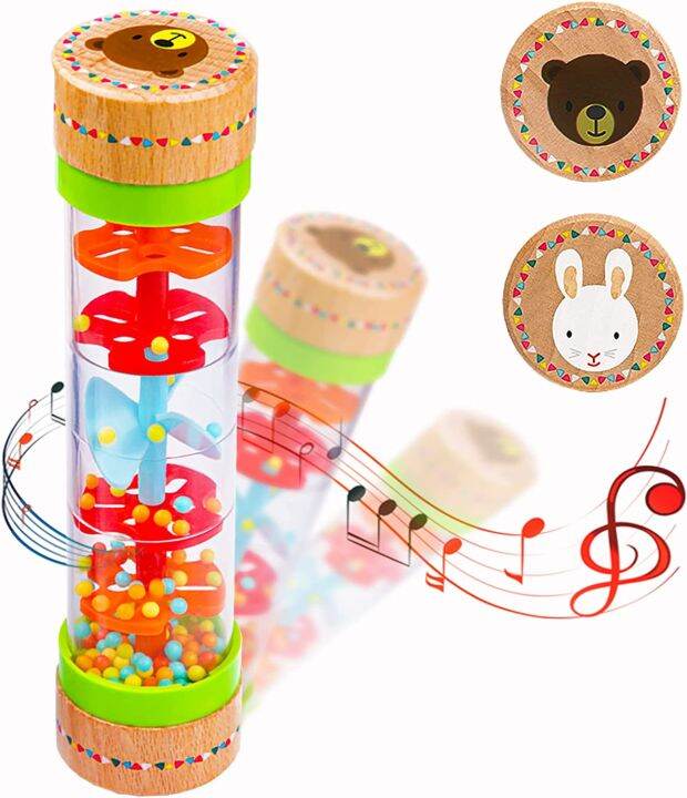 Montessori Baby Rain Stick Rainbow Hourglass Rain Music Rattle Baby