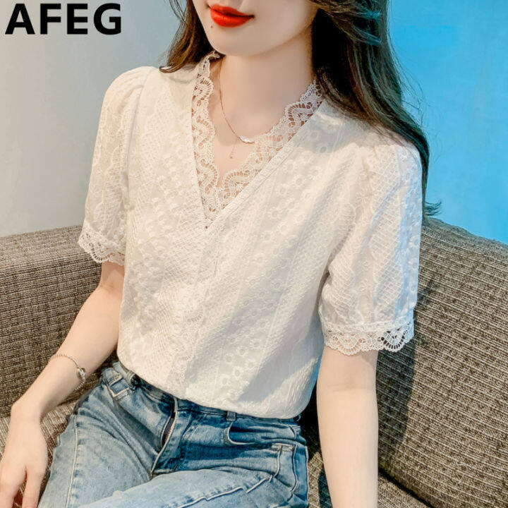 V-Neck Fashion Elegant Solid Color Chiffon Shirt Women's Clothing Pullovers  Loose Casual Female Spliced Lace Up All-match Blouse