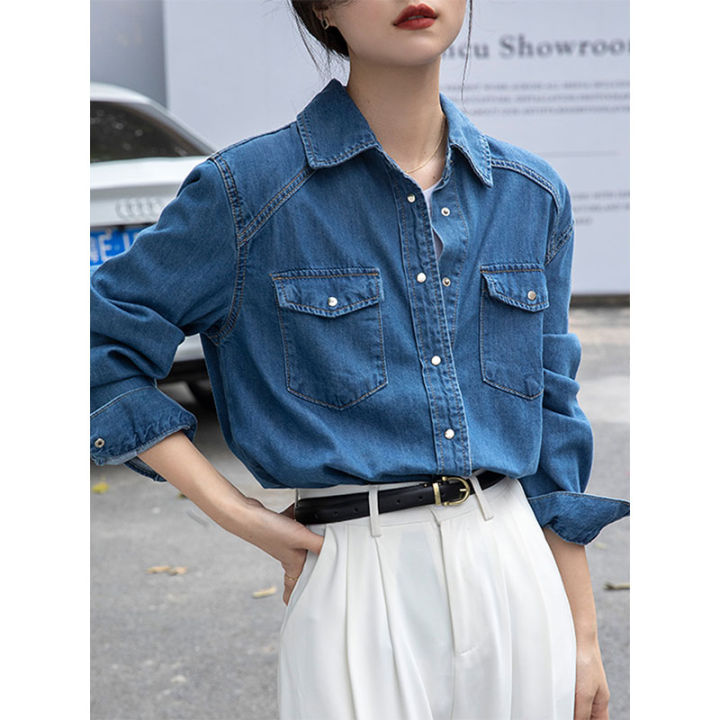 áo sơ mi jean TRƠN form rộng over size sơ mi bò NGẮN TAY túi hộp phong  cách ulzzang hàn quốc  Shopee Việt Nam