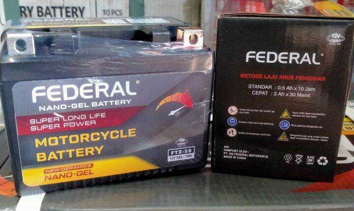 Aki kering FEDERAL FTZ5S NANO-GEL 12V 5AH/10HR 1 dus isi 10 picis aki