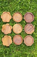 ที่รองแก้วไม้สัก Wooden teak coasters  (ฟรี!! ซื้อที่รองแก้วไม้ 5 ชิ้น ฟรีที่รองแก้วใยกันชง 1 ชิ้น)