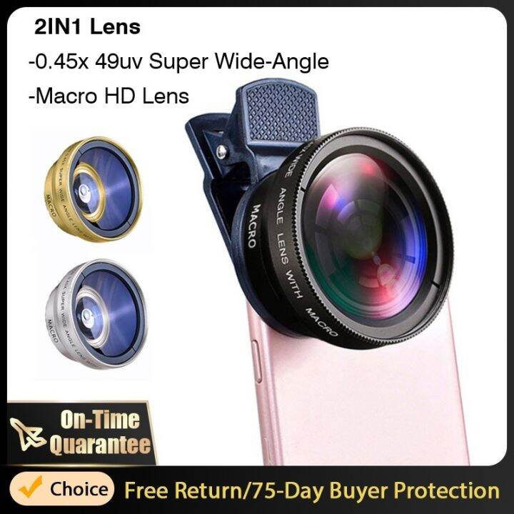 2 IN 1 Lens Universal Clip 37mm Mobile Phone Lens Professional 0.45x ...