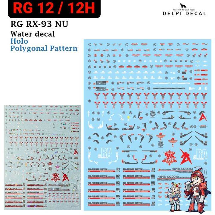 DelpiDecal Water Slide Decal Set For RG RX-93 Hi-Nu Gundam - High Quality