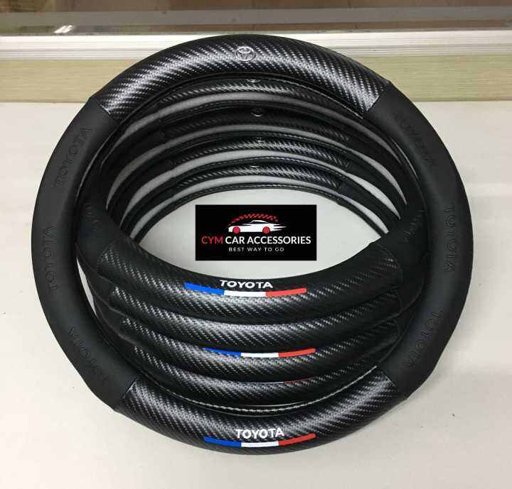 Toyota Leather Carbon Fiber Steering Wheel Cover Wigo, Vios, Altis