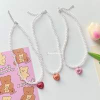 ꒰พร้อมส่ง꒱ ♡ Mini heart necklace | สร้อยมุก จี้ดินปั้นหัวใจ | สร้อยลูกปัดมุก?