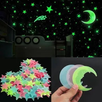 100Pcs 3D Star Glow Stickers Luminous In Dark Night Fluorescent