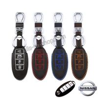 ซองหนังแท้ ใส่กุญแจรีโมท รุ่นด้ายสี พิมพ์โลโก้ Nissan Teana,Almera,Sylphy,Xtrail Smart Key 4 ปุ่ม