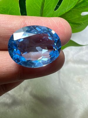 อะความารีน AQUAMARINE  OVAL 19X15-  มม 1 เม็ด 16  กะรัต( 1pcs) อะความารีน พลอย SPINEL LAB สี (Swiss AQUAMARINE)