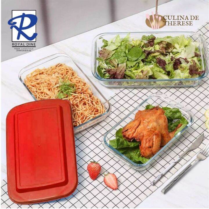 Tall Microwave Tempered Borosilicate Glass Plate Cover with Red