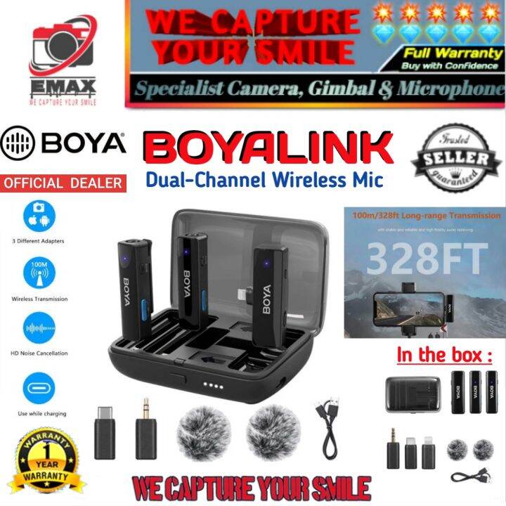BOYA BOYALINK 2.4GHz Dual Channel Wireless Microphone Camera Smartphone ...