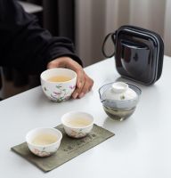 Butterfly Nianhua Travel Tea Set Set Outdoor Tea Making Portable Ceramic One Pot Three Cups Tea Ceremony Outdoor Tea Set