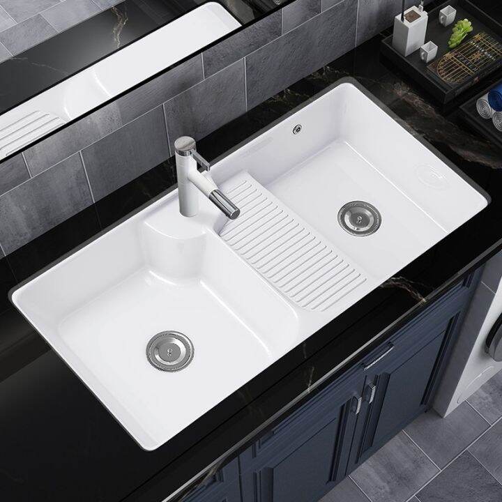 Ceramic Laundry Dropin Sink with Washboard OpenAir Balcony Stone