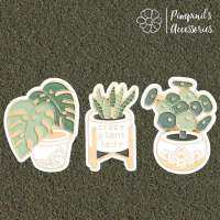 ʕ •ᴥ•ʔ ✿ พร้อมส่ง : เข็มกลัดเซ็ทมอนสเตอร่าและต้นไพเลีย | Monstera &amp; Pilea Peperomioides Tree Enamel Brooch Pin Set.